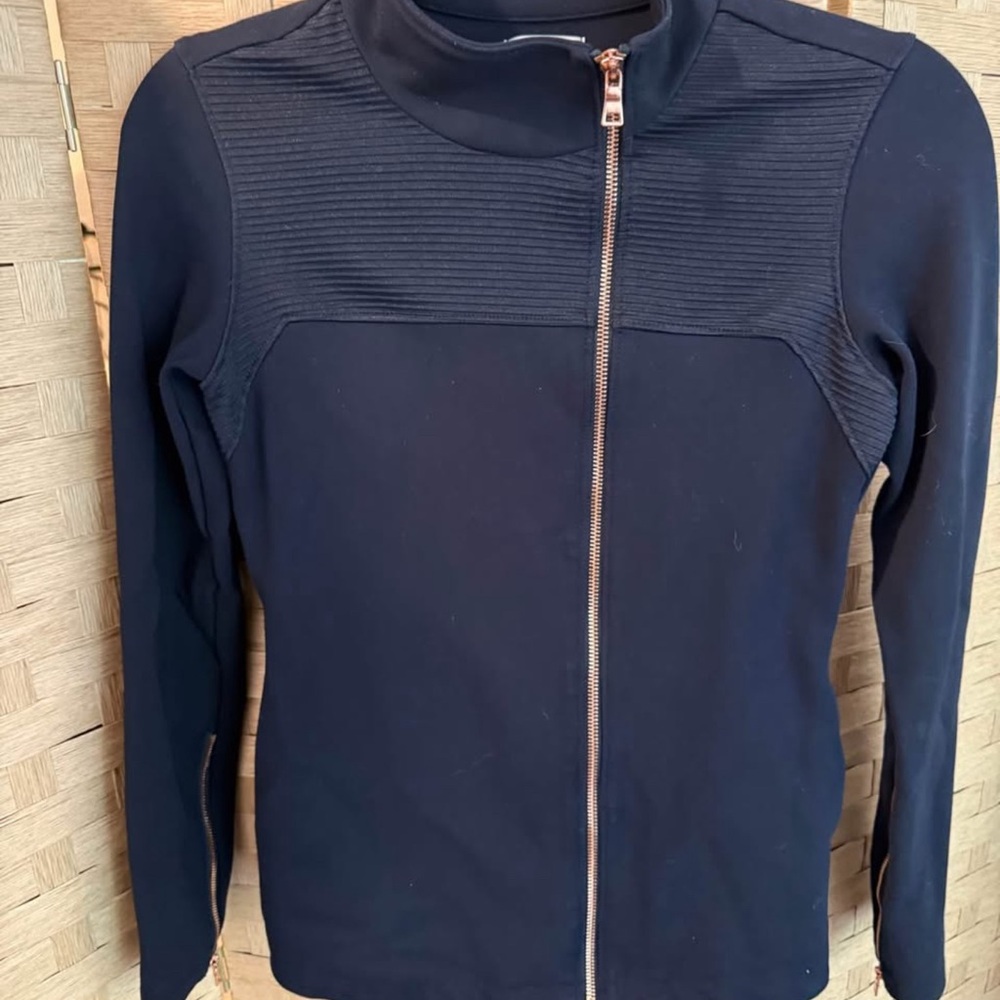 Navy Peplum Zip-Up Jacket